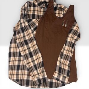 Women's Grunge Aesthetic Plaid Flannel Shirt brown, black, and white